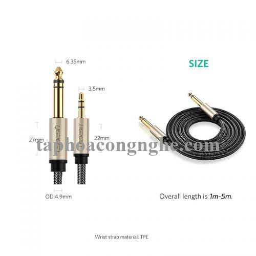Ugreen 40808 10M màu Đen Cáp âm thanh 3.5mm sang 6.5mm cao cấp AV127 30040808